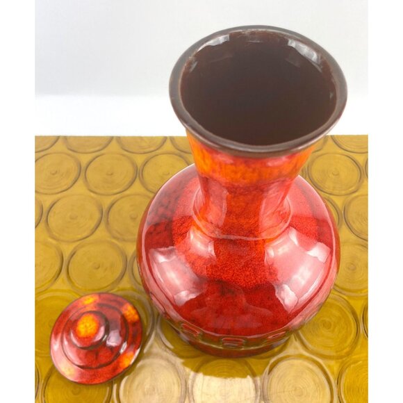 Vintage 60s pottery carafe, GT Beauceware red ceramic carafe with lid - Picture 8 of 10